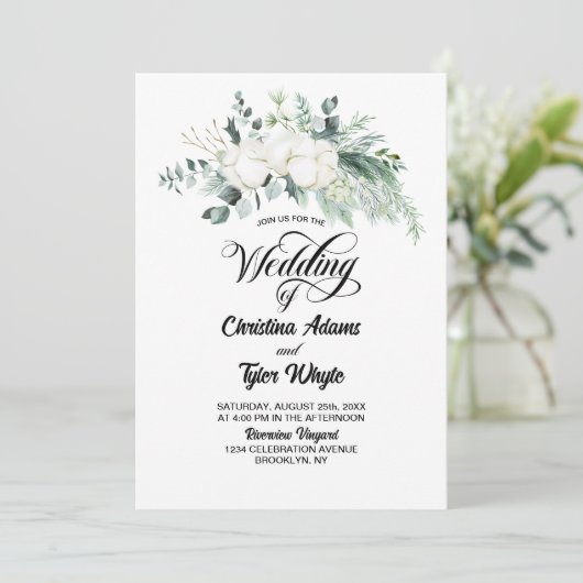 Alles in één eucalyptus bruiloft kaart (Staand voorkant)