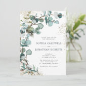 Alles in één Eucalyptus Gold Glitter Weddenschap Kaart (Staand voorkant)