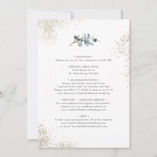 Alles in één Eucalyptus Gold Glitter Weddenschap Kaart (Achterkant)