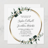 Alles in één Eucalyptus Gold Metallic Square Wedde Kaart (Voorkant / Achterkant)