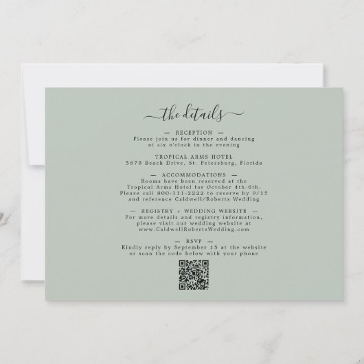 Alles in één Eucalyptus Gold Sage Horizontal Weddi Kaart (Achterkant)