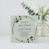Alles in één Eucalyptus Gold Sage Square Weddensch Kaart (Staand voorkant)