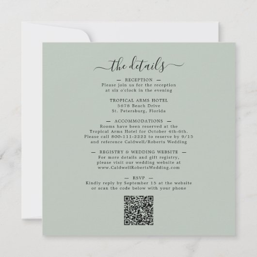 Alles in één Eucalyptus Gold Sage Square Weddensch Kaart (Achterkant)