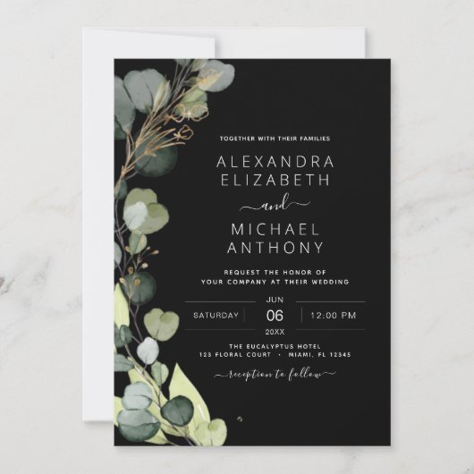 Alles in één Eucalyptus groen QR code bruiloft Kaart (Voorkant)