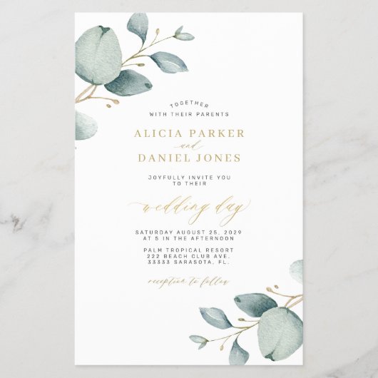 Alles in één eucalyptus QR code bruiloft uitnodigi Flyer (Voorkant)