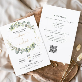 Alles in één Eucalyptus QR Code Greenery Wedding Kaart