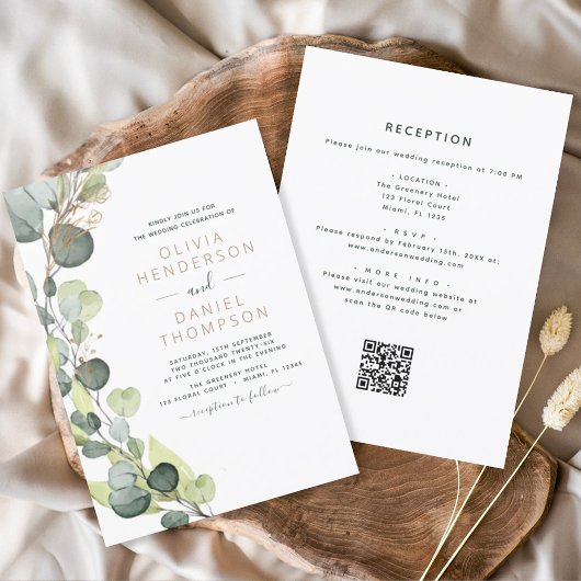 Alles in één Eucalyptus QR Code Wedding Greenery