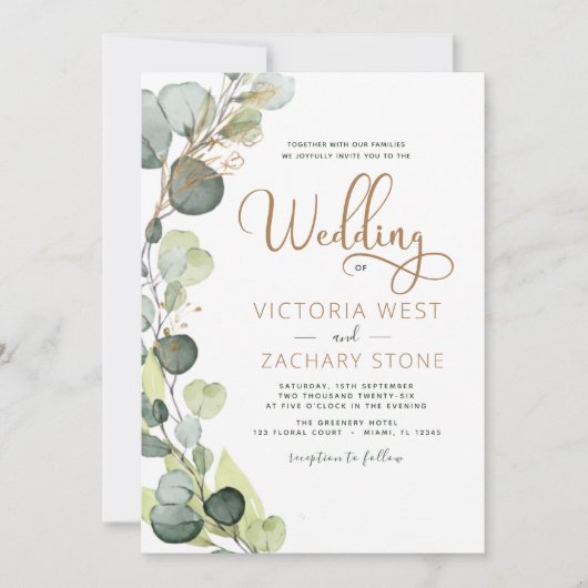 Alles in één Eucalyptus QR Code Wedding Greenery Kaart (Voorkant)