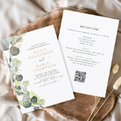 Alles in één Eucalyptus QR Code Wedding Greenery Kaart