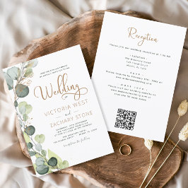 Alles in één Eucalyptus QR Code Wedding Greenery Kaart