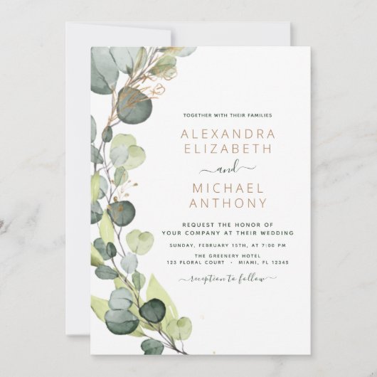 Alles in één Eucalyptus QR Code Wedding Greenery Kaart (Voorkant)