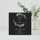 Alles in één Eucalyptus Rustic Black Wedding Kaart (Staand voorkant)