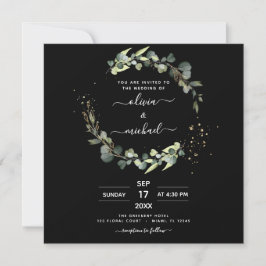 Alles in één Eucalyptus Rustic Black Wedding Kaart