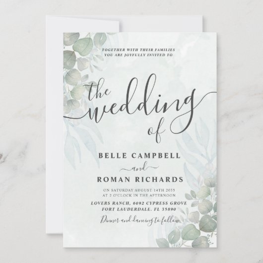 Alles-in-één Eucalyptus Sage Groene bruiloft Kaart (Voorkant)