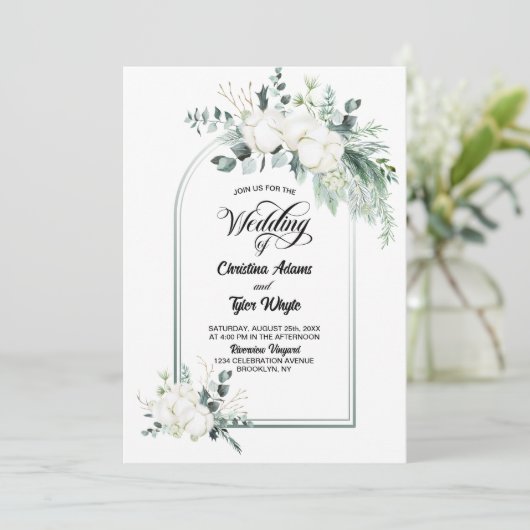 Alles in één eucalyptusboog bruiloft kaart (Staand voorkant)