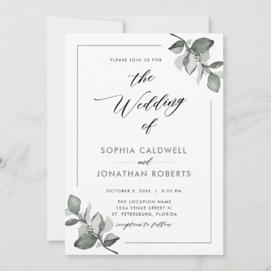 Alles in één eucalyptuskalligrafie kaart (Voorkant)