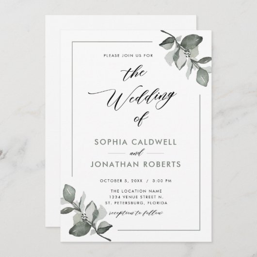 Alles in één eucalyptuskalligrafie kaart (Voorkant / Achterkant)