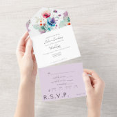 Alles in één Floral Waterverf Wedding Invite All In One Uitnodiging (Afscheurbaar)