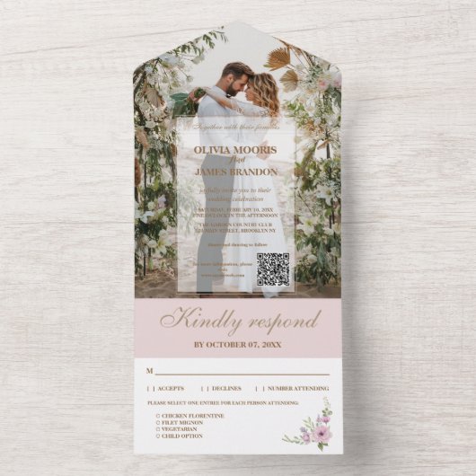 Alles-in-één foto bruiloft uitnodiging met QR-code (Binnen)