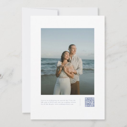 Alles in één foto QR-code Dusty Blue Wedding Kaart (Achterkant)