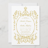 Alles in een Franse Floral Lijst Gold Wedding Kaart (Voorkant)