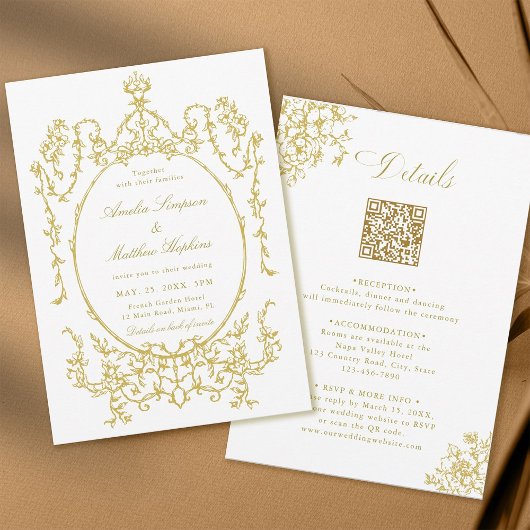 Alles in een Franse Floral Lijst Gold Wedding Kaart