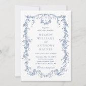 Alles in een Franse Victoriaans Blauwe Bloemen bru Kaart (Voorkant)