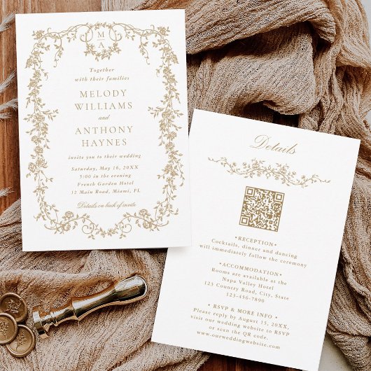 Alles in één Franse Victoriaans gouden bloemenbrui Kaart