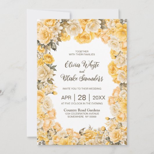 Alles in één gele bloemenbruiloft kaart (Voorkant)