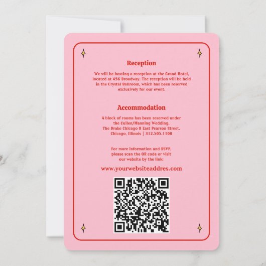 Alles in één gewaagde rode en roze grillige QR-cod Kaart (Achterkant)