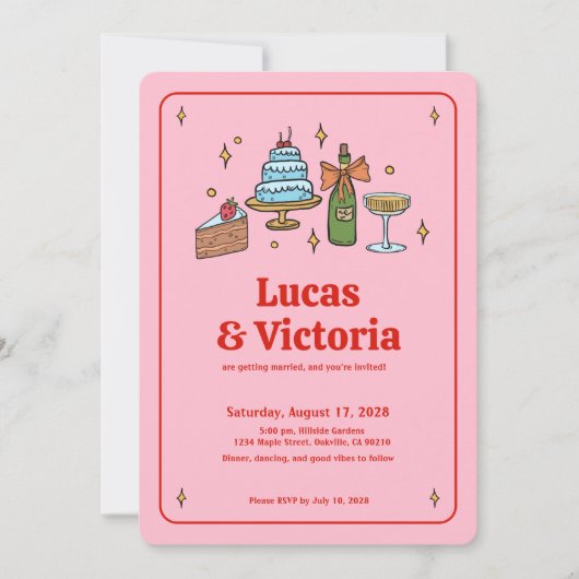 Alles in één gewaagde rode en roze grillige QR-cod Kaart (Voorkant)