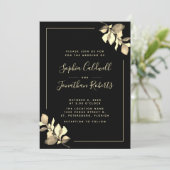 Alles in één gouden Eucalyptus Elegant Black Weddi Kaart (Staand voorkant)