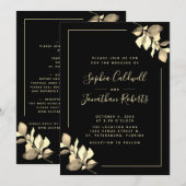 Alles in één gouden Eucalyptus Elegant Black Weddi Kaart (Voorkant / Achterkant)