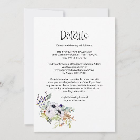 Alles in één goudgeometrische Paarse Floral Weddin Kaart (Achterkant)