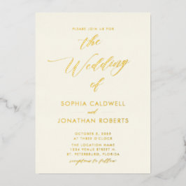 Alles in één goudkalligrafie op het Cream Wedding Folie Uitnodiging