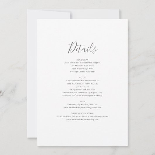 Alles in één grijs en wit elegant handschrift kaart (Achterkant)