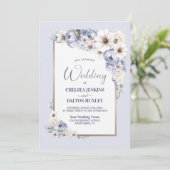 Alles in één grijze bloemenbruiloft kaart (Staand voorkant)