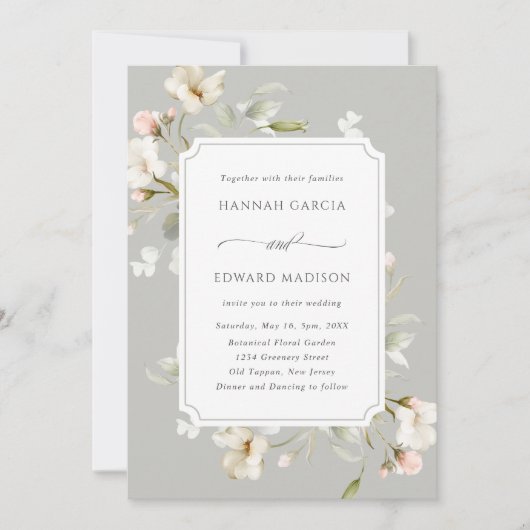 Alles in één grijze pagina White elegant Floral We Kaart (Voorkant)