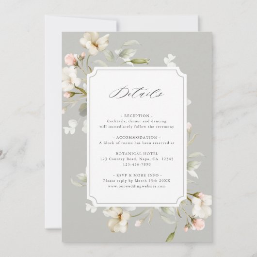 Alles in één grijze pagina White elegant Floral We Kaart (Achterkant)