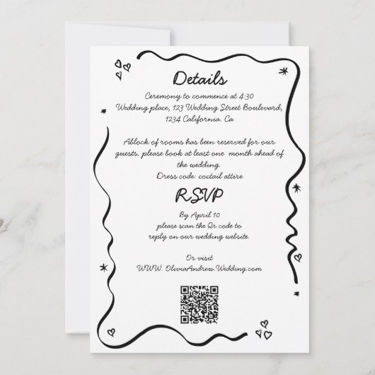 Alles in een grillige Funky Hand getrokken bruilof Kaart (Achterkant)