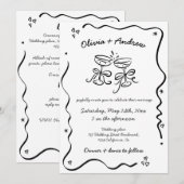 Alles in een grillige Funky Hand getrokken bruilof Kaart (Voorkant / Achterkant)