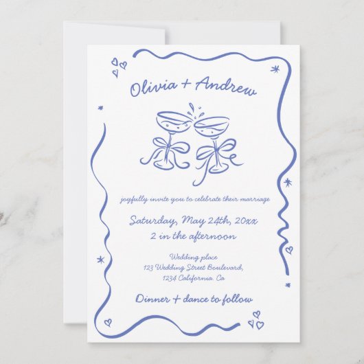 Alles in een grillige Funky Hand getrokken bruilof Kaart (Voorkant)