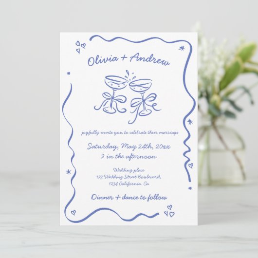 Alles in een grillige Funky Hand getrokken bruilof Kaart (Staand voorkant)