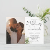 Alles in een groen bloemenfoto bruiloft kaart (Staand voorkant)