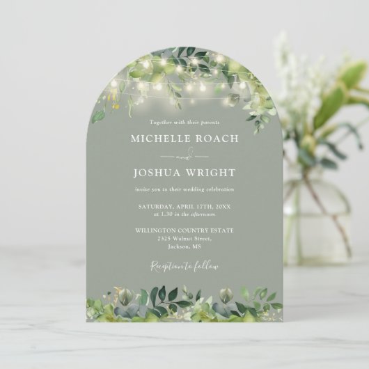 Alles in een groene boog lichten Sage Green bruilo Kaart (Staand voorkant)