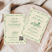 Alles in een groene hand getekend QR Code Wedding Kaart