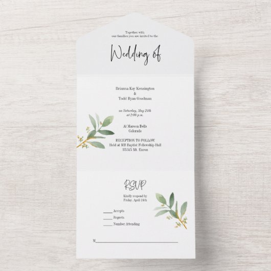 Alles in één groene Waterverf All In One Uitnodiging (Binnen)