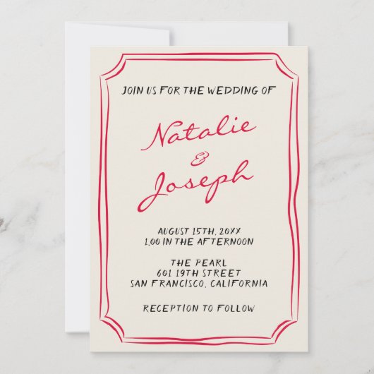 Alles in één hand geschreven grillige retro bruilo kaart (Voorkant)