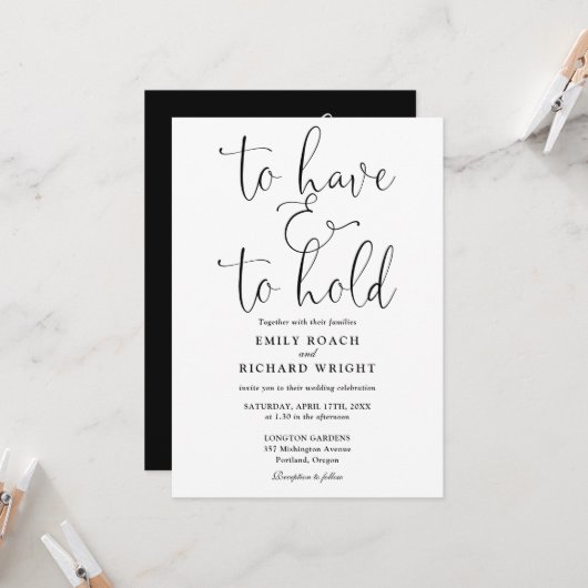 Alles in één hebben en te houden zwart wit bruilof kaart (Voorkant / Achterkant in situ)