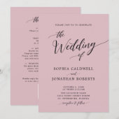 Alles in één kalligrafie Chic Dusty Roos Wedding Kaart (Voorkant / Achterkant)